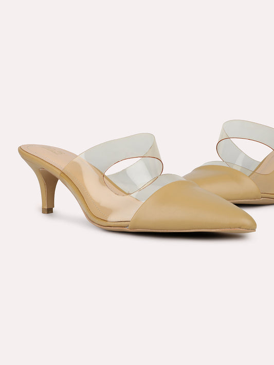 Womens Beige Party Wear Transparent Pointed Heels