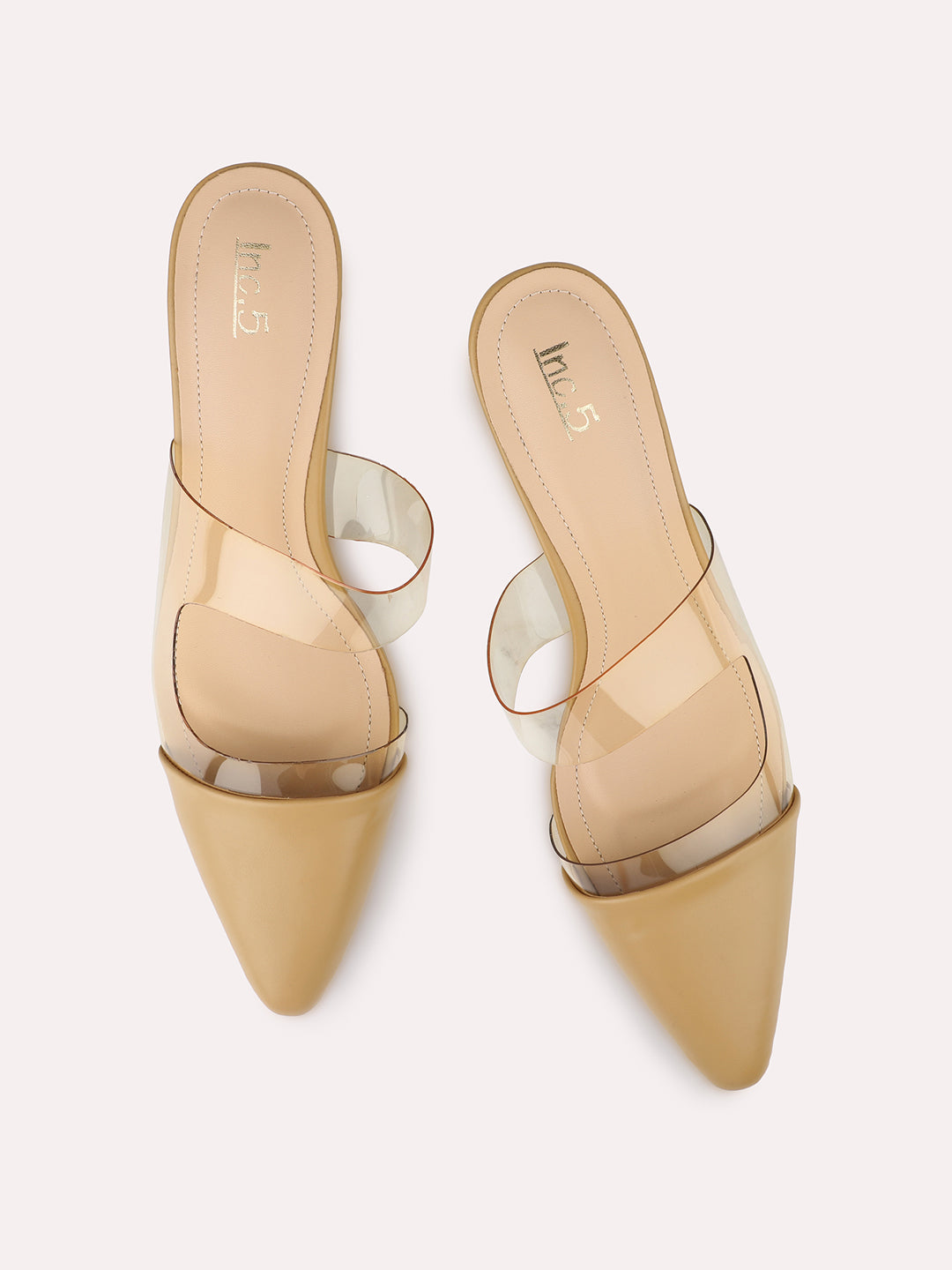 Womens Beige Party Wear Transparent Pointed Heels