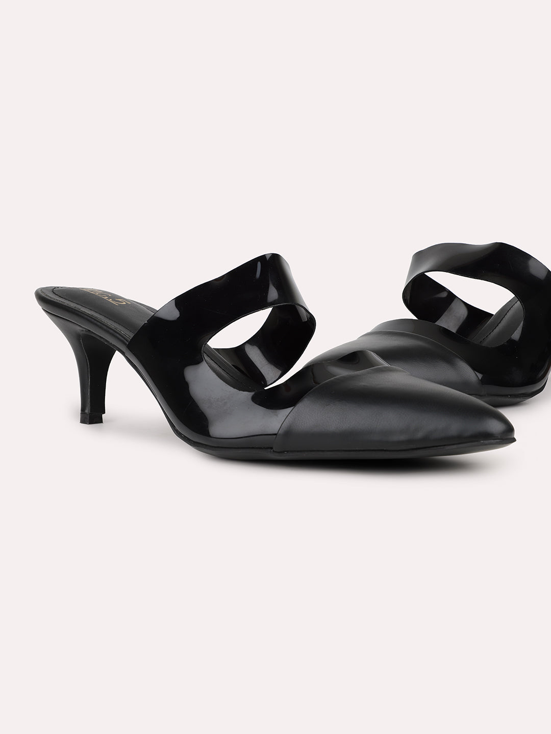 Womens Black Party Wear Transparent Pointed Heels