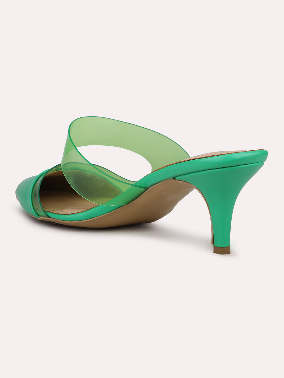 Womens Green Party Wear Transparent Pointed Heels