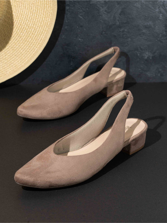 Womens Beige Party Wear Solid Pointed Heels