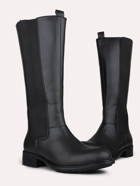 Womens Black Casual Solid Long Boots