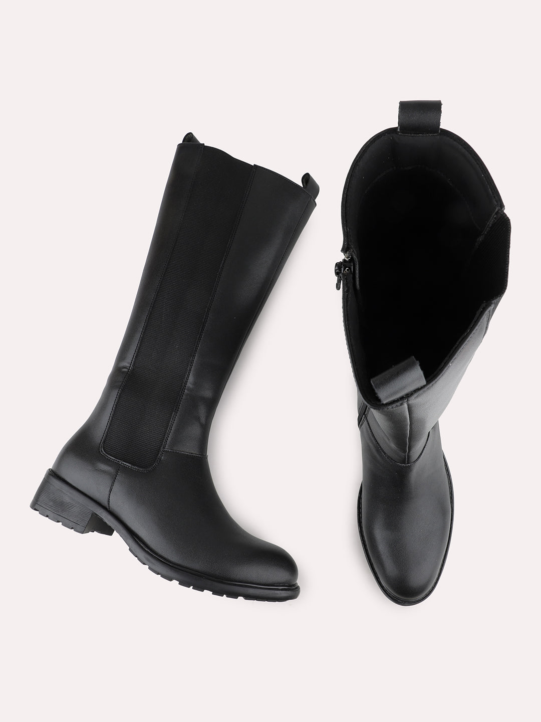Womens Black Casual Solid Long Boots