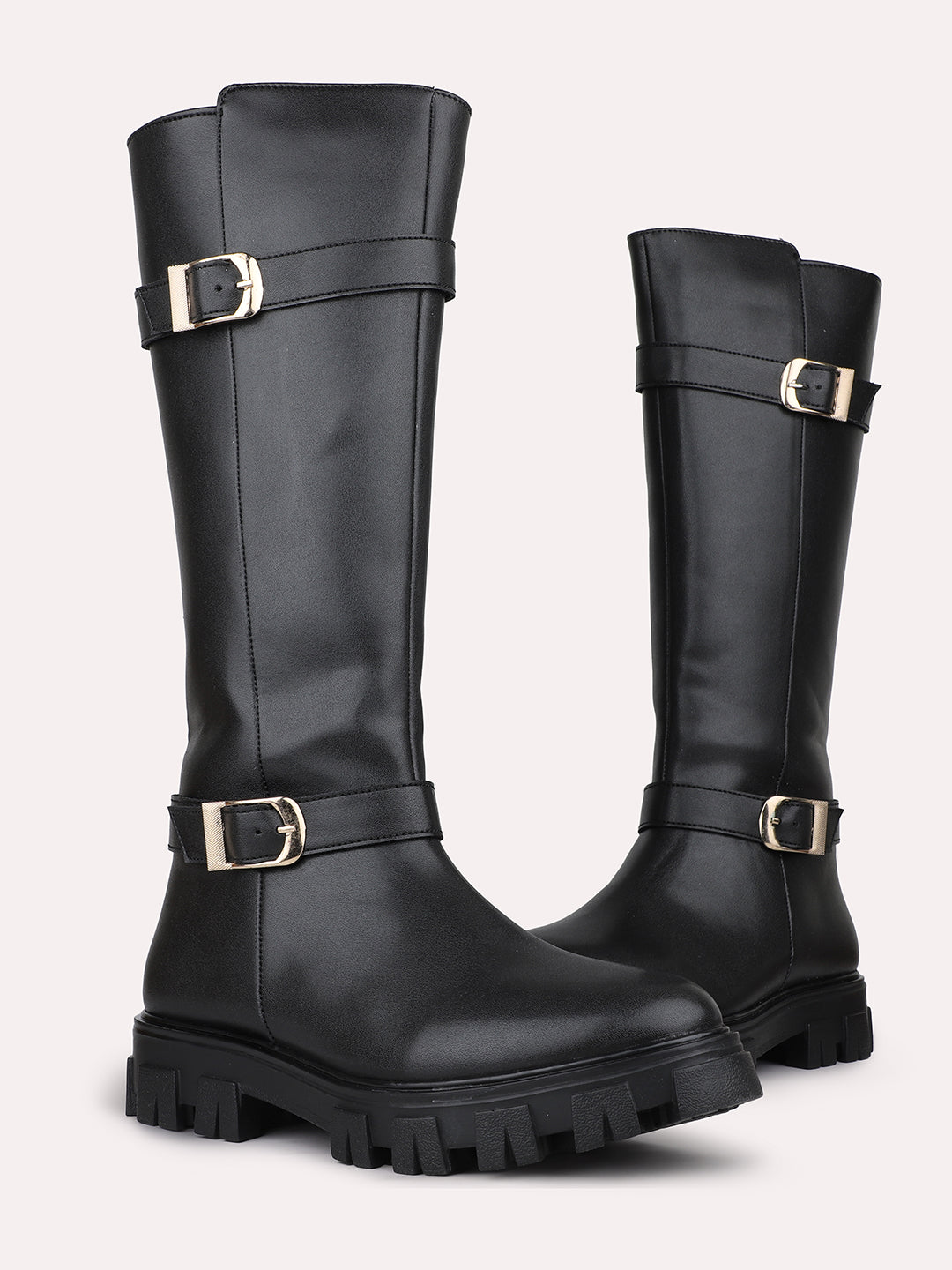 Womens Black Casual Solid Long Boots