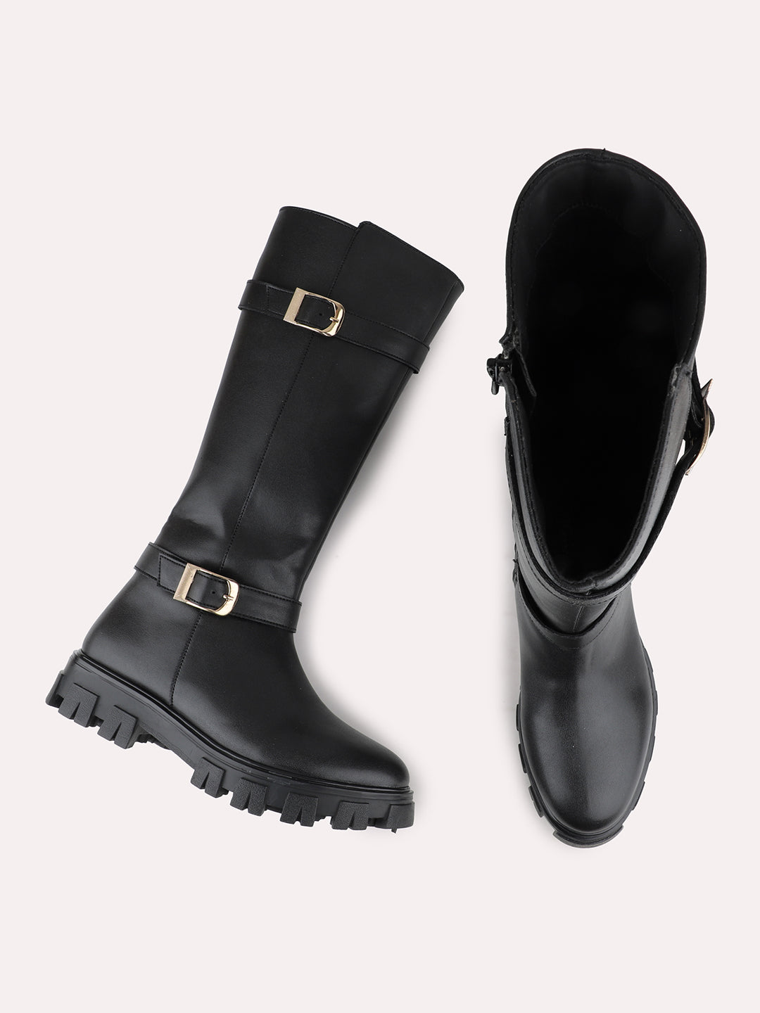 Womens Black Casual Solid Long Boots