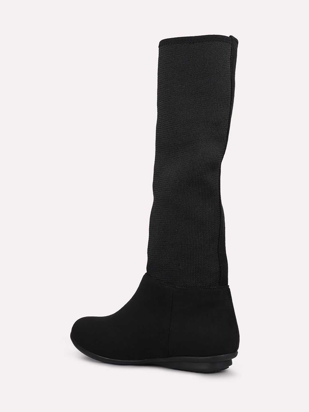 Womens Black Casual Solid Round Toe Boots