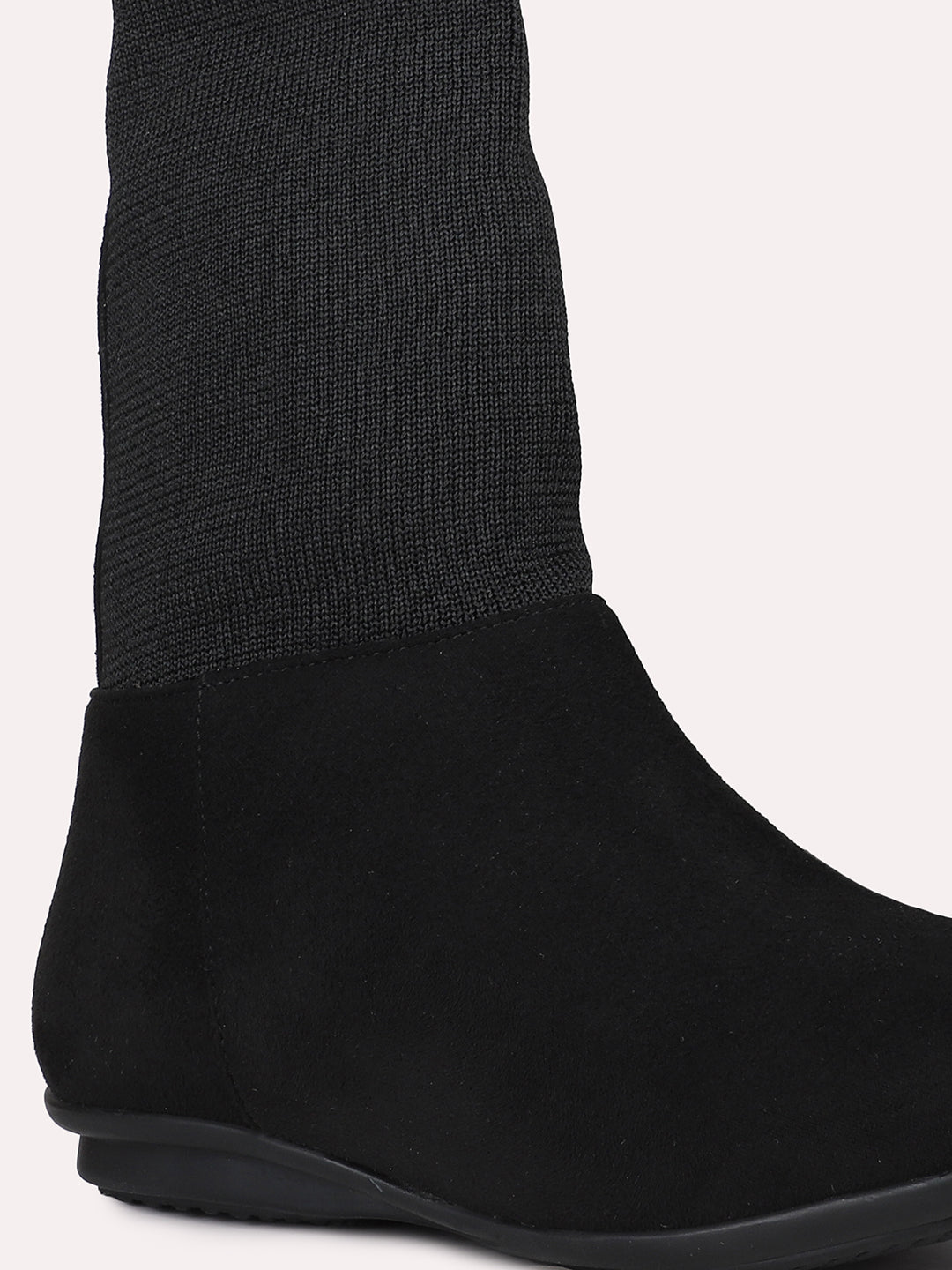 Womens Black Casual Solid Round Toe Boots