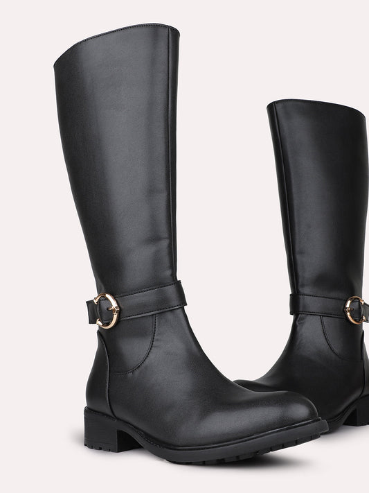 Womens Black Casual Solid Long Boots