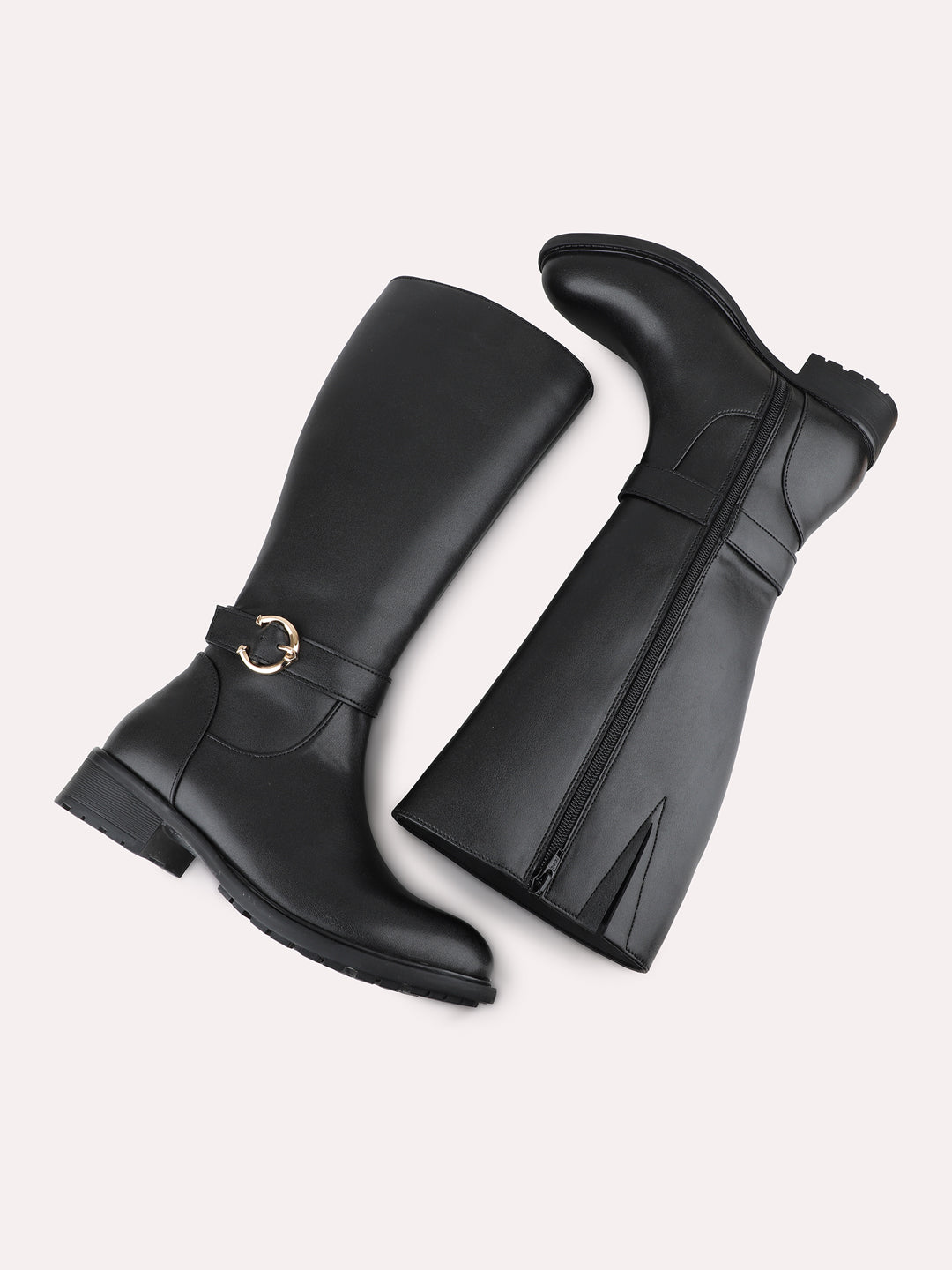 Womens Black Casual Solid Long Boots