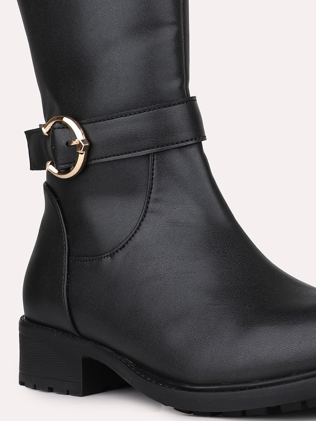 Womens Black Casual Solid Long Boots