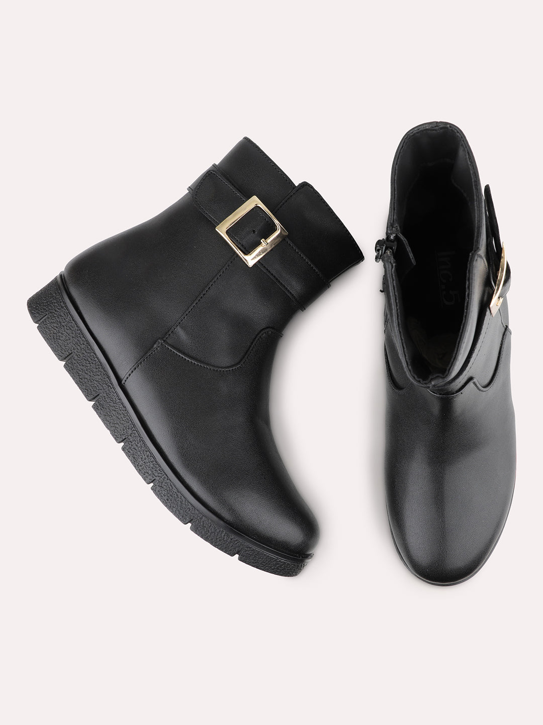 Womens Black Casual Solid Round Toe Ankle Boots