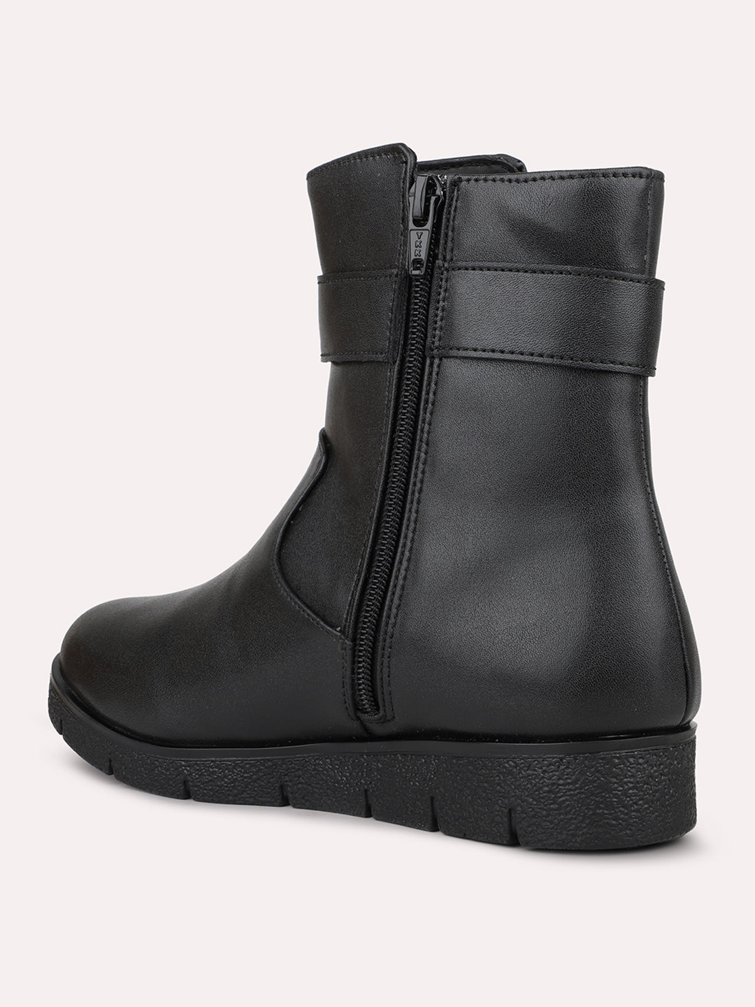 Womens Black Casual Solid Round Toe Ankle Boots