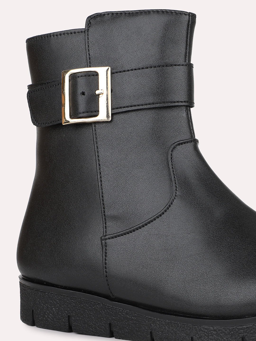 Womens Black Casual Solid Round Toe Ankle Boots