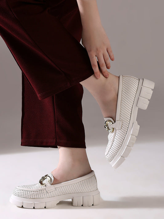 Womens White Casual Solid Chunky loafers