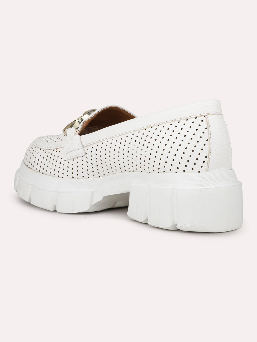 Womens White Casual Solid Chunky loafers