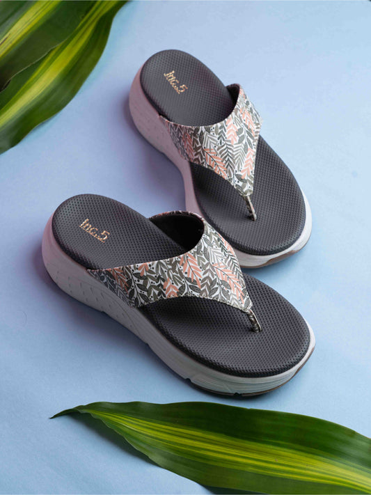 Womens Grey Casual Printed Round Toe Casual Flats