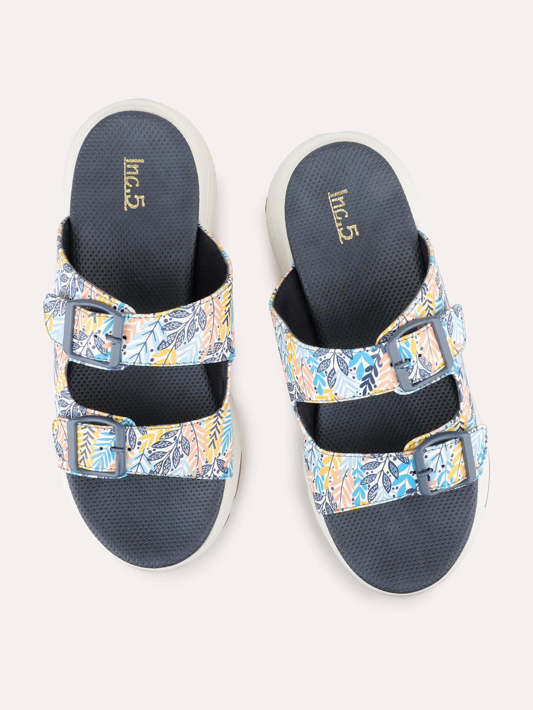 Womens Navy Casual Printed Round Toe Casual Flats