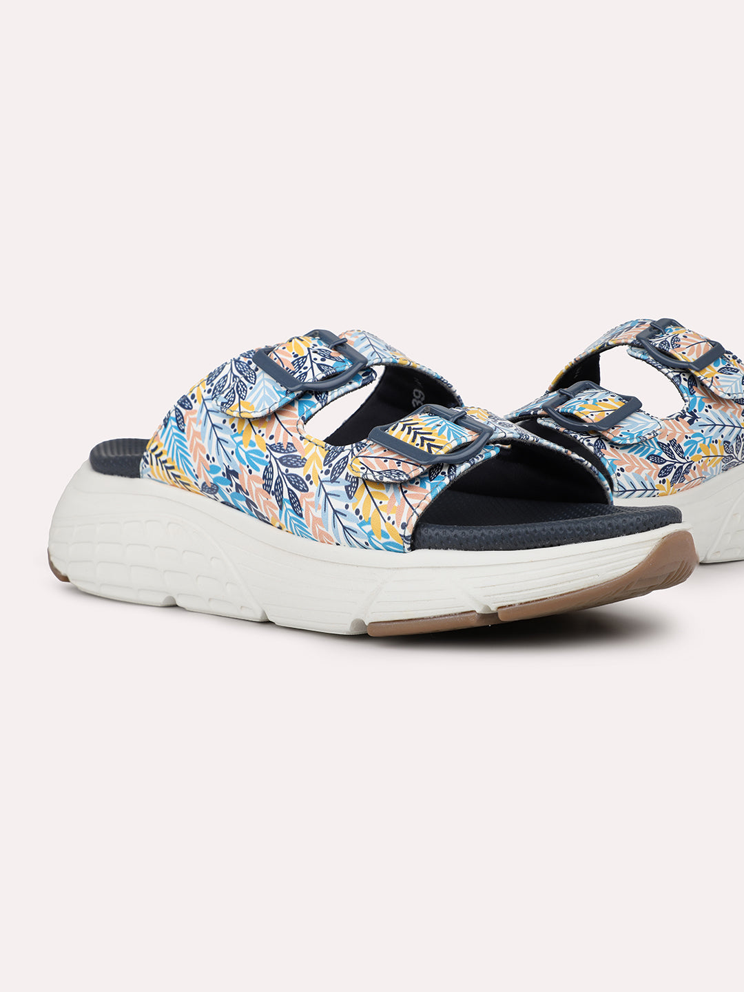 Womens Navy Casual Printed Round Toe Casual Flats