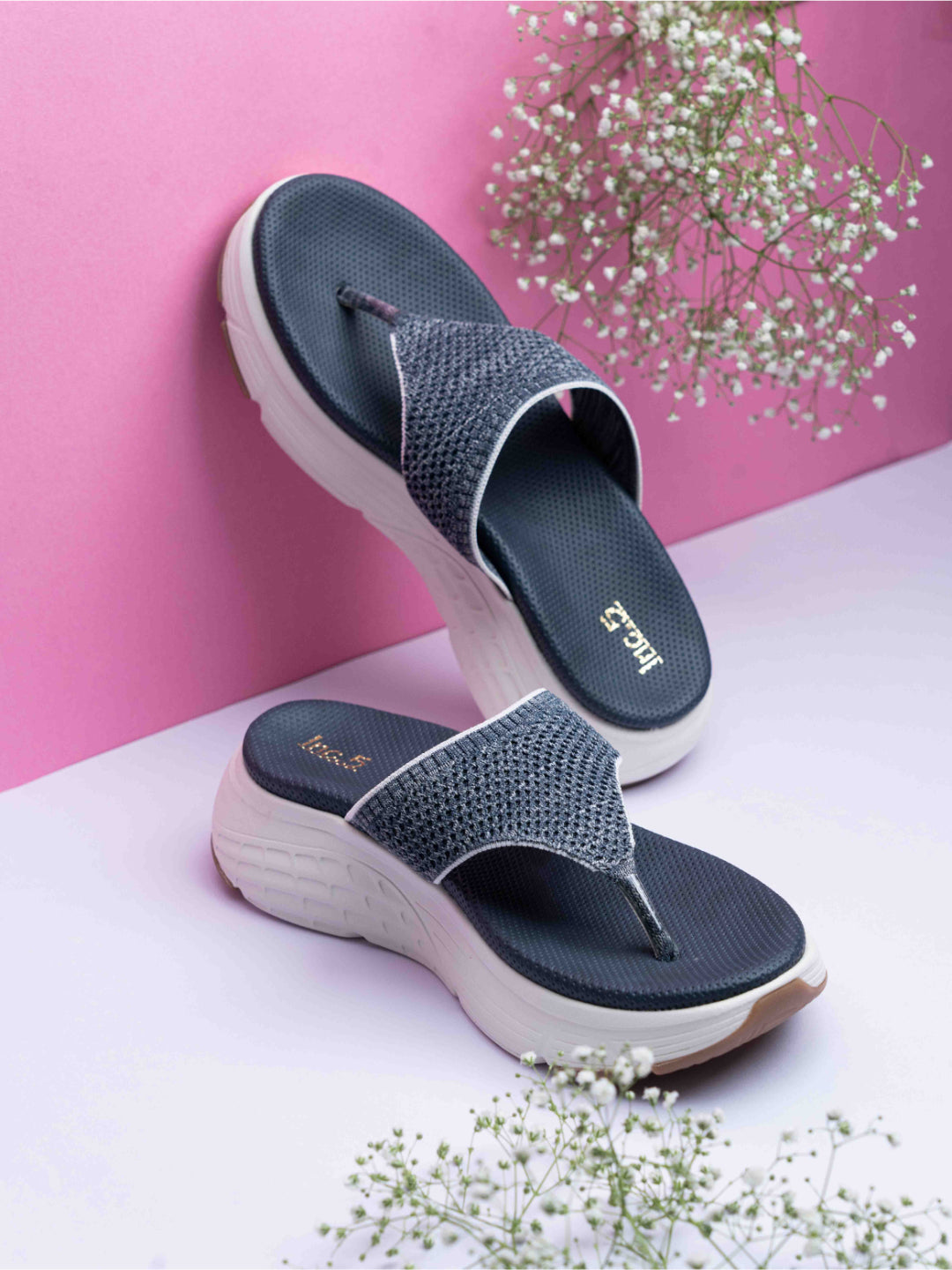 Womens Navy Casual Solid Round Toe Casual Platform Flats