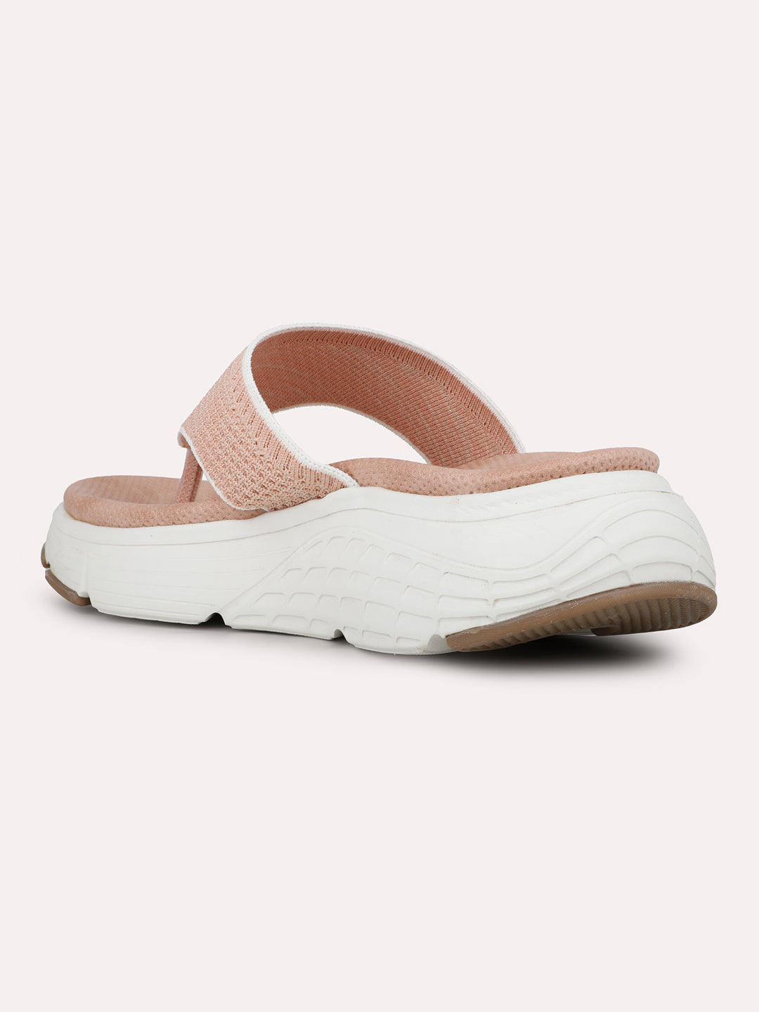 Womens Peach Casual V Strap Comfort Platform Flats