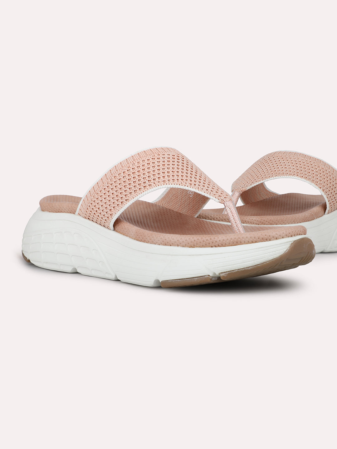 Womens Peach Casual V Strap Comfort Platform Flats