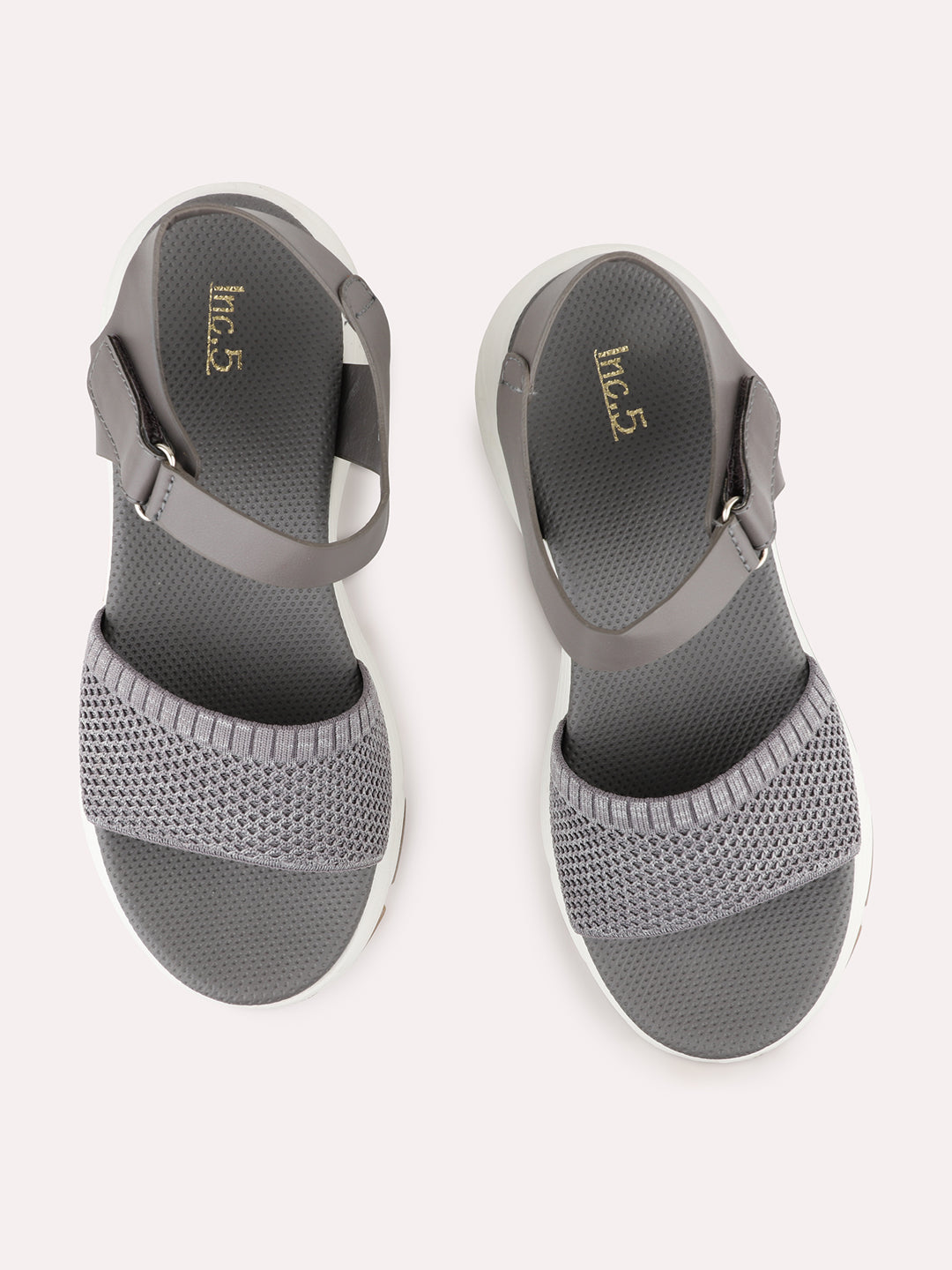 Womens Grey Casual Solid Round Toe Flat Sandals