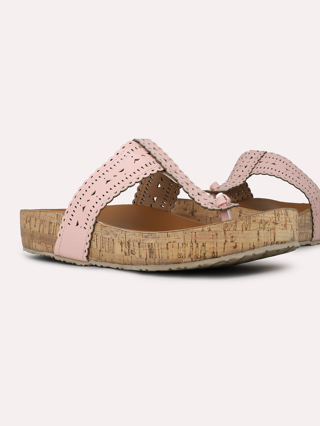 Womens Peach Casual Solid Ethnic Casual Flats