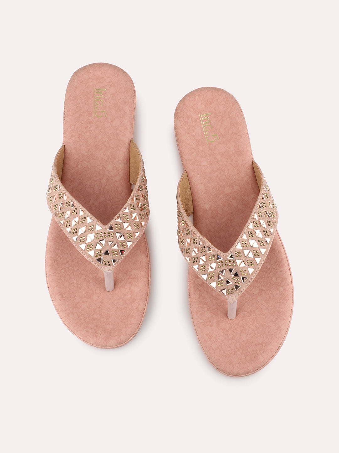 Womens Peach Casual Embellished Round Toe Comfort Flats