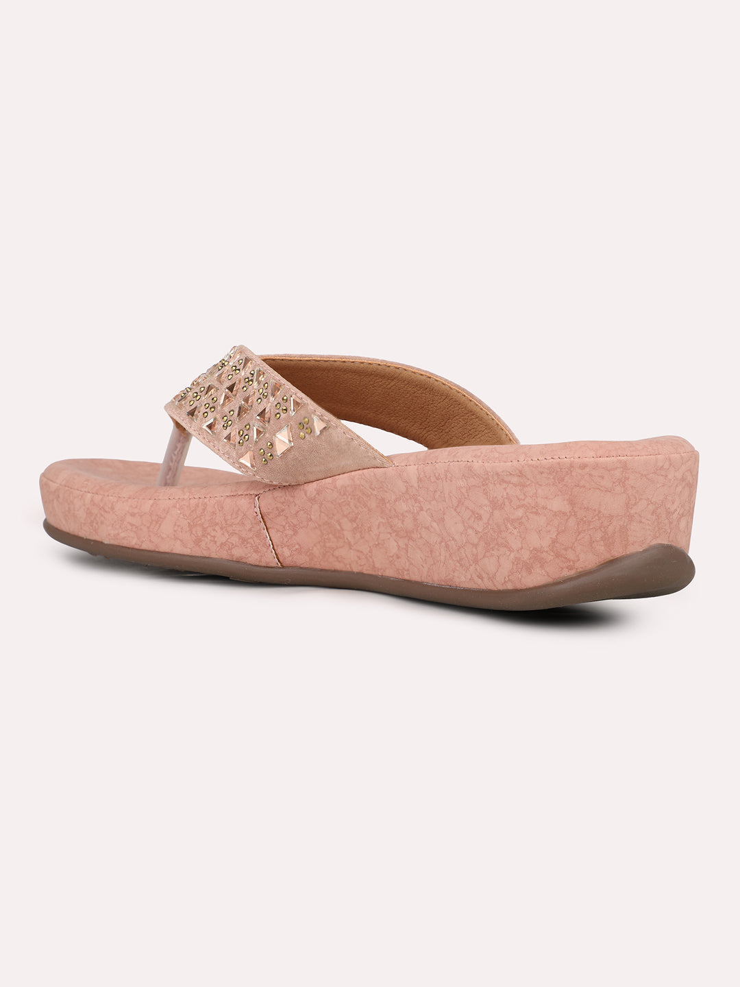 Womens Peach Casual Embellished Round Toe Comfort Flats