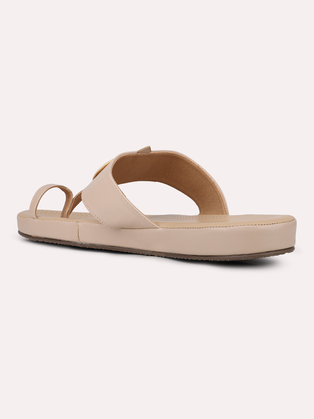 Womens Beige Thong Toe Comfort Flats