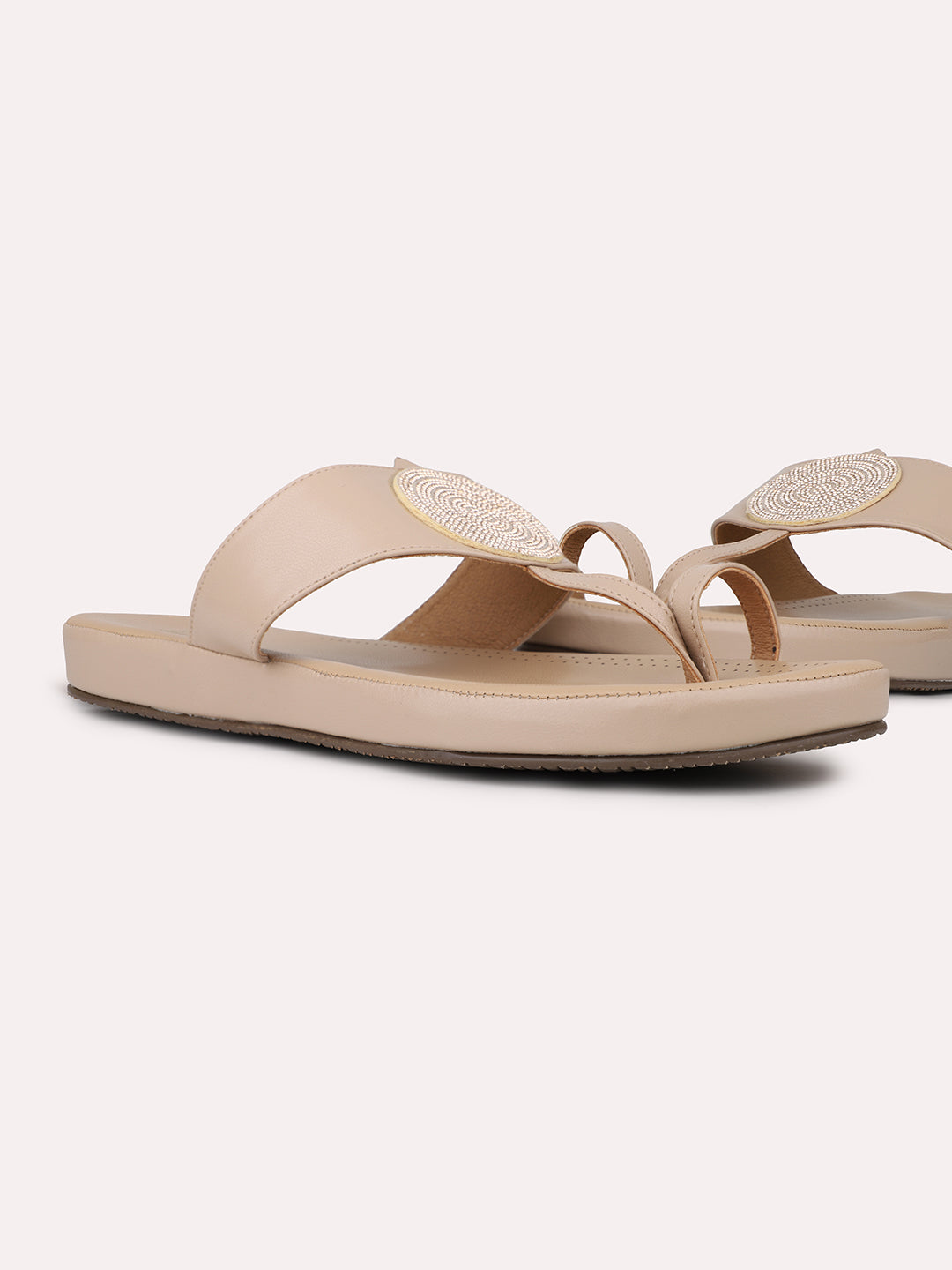 Womens Beige Thong Toe Comfort Flats