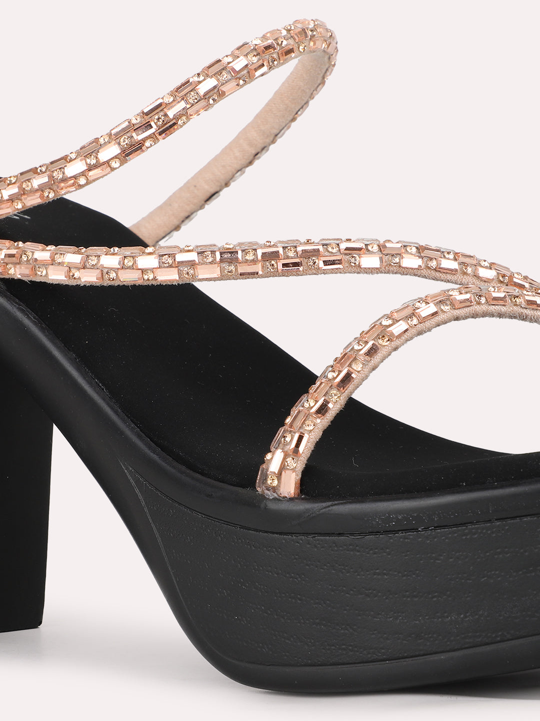 Buy Now Womens Rose Gold Party Wear Striped Round Toe Platform