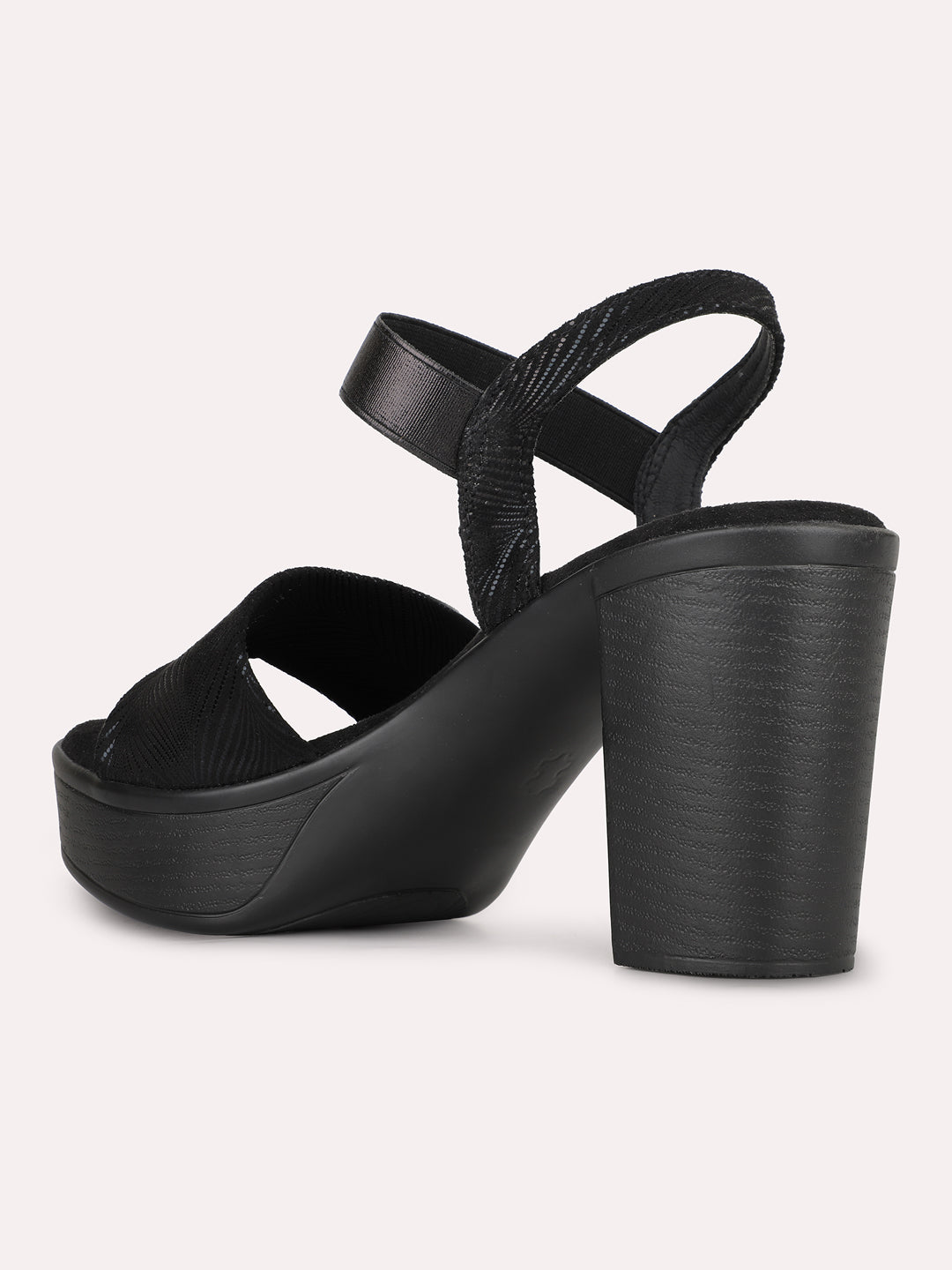 Womens Black Party Wear Solid Round Toe Platform Heels