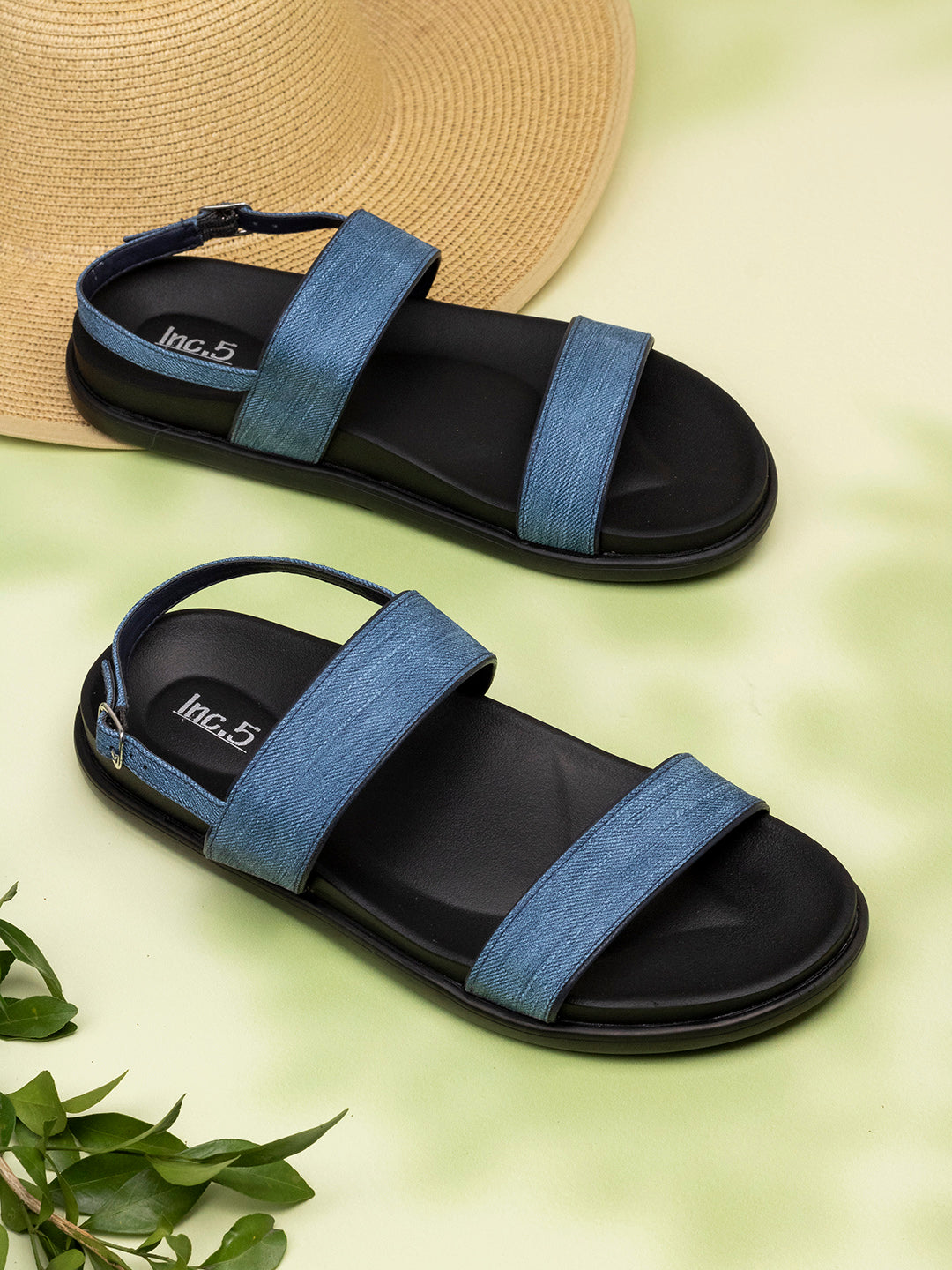 Womens Blue Solid Open Toe Casual Flat Sandals