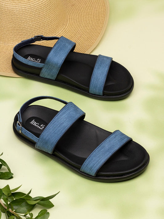 Womens Blue Solid Open Toe Casual Flat Sandals