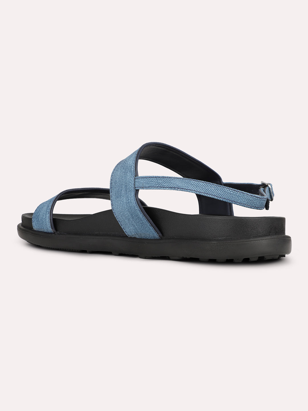 Womens Blue Solid Open Toe Casual Flat Sandals