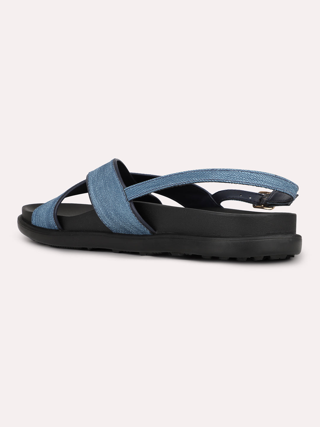 Womens Blue Solid Open Toe Casual Flat Sandals