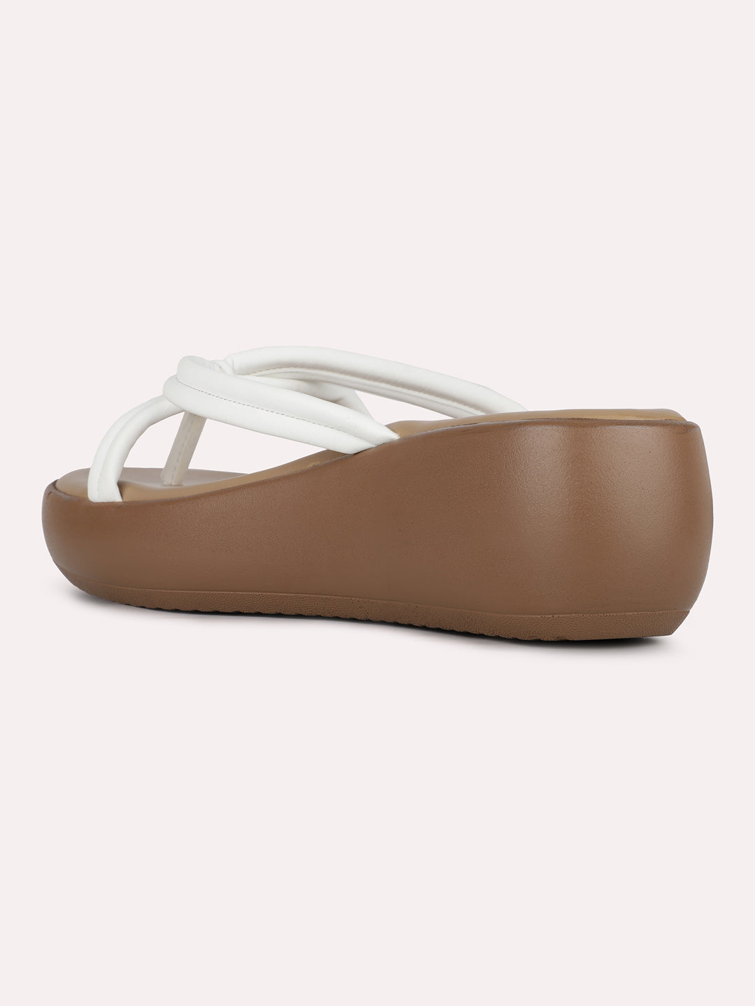 Womens White Party Wear Striped Round Toe Wedges Heels