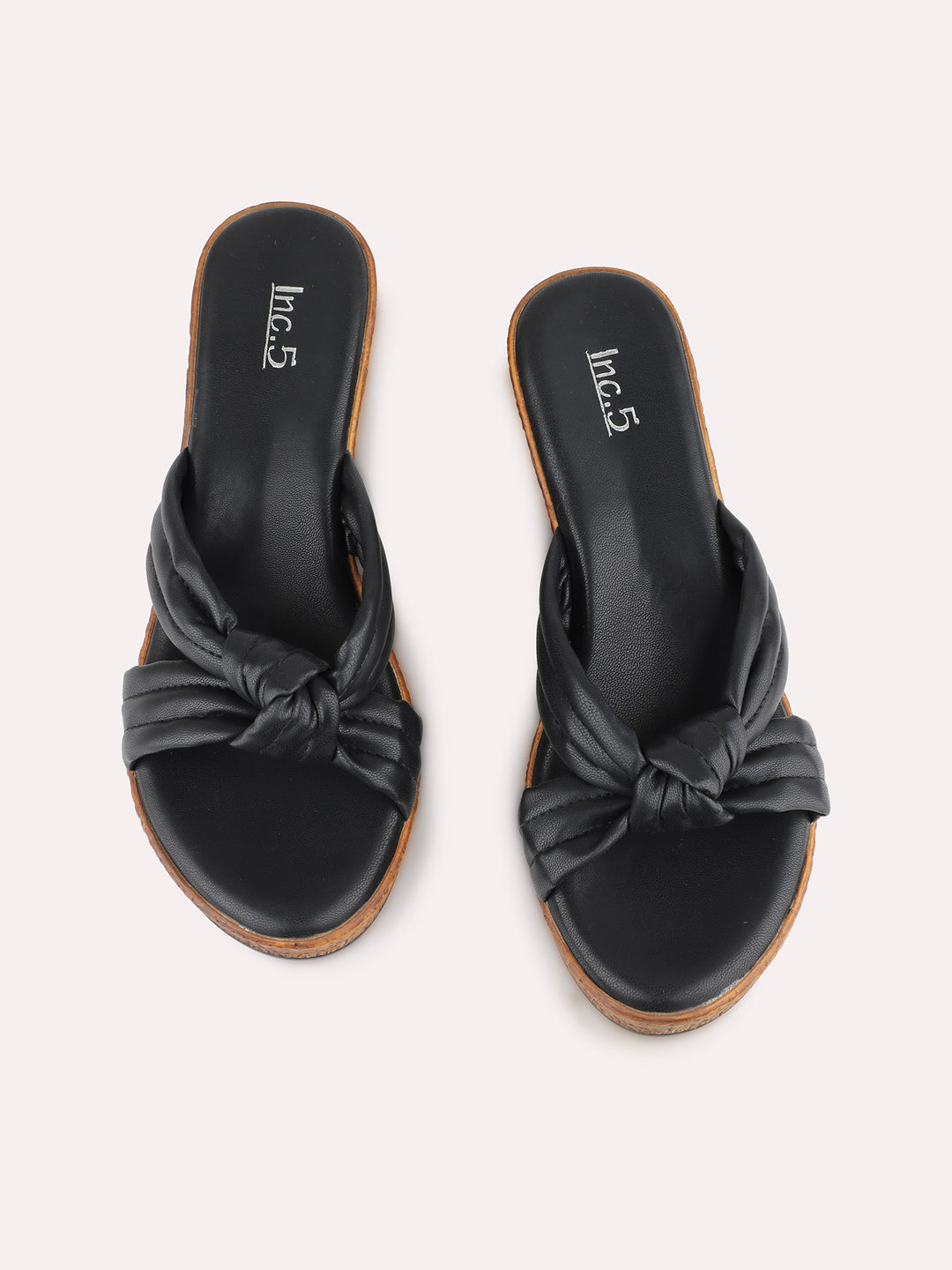 Womens Black Party Wear Solid Round Toe Wedges Heels