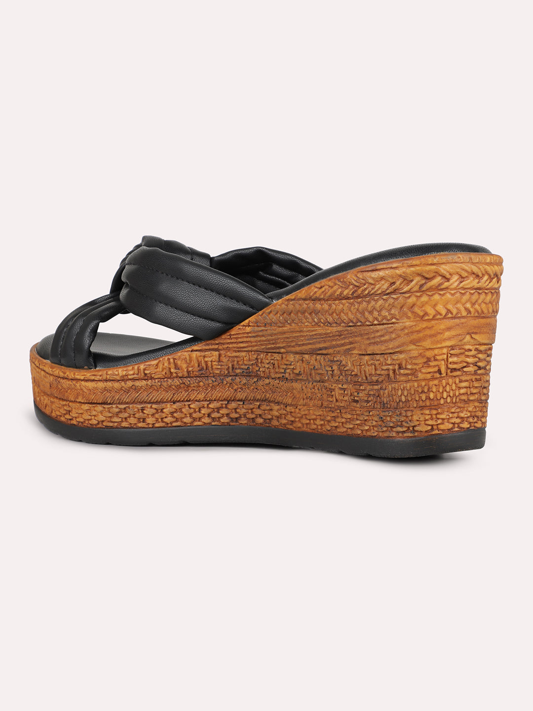 Womens Black Party Wear Solid Round Toe Wedges Heels
