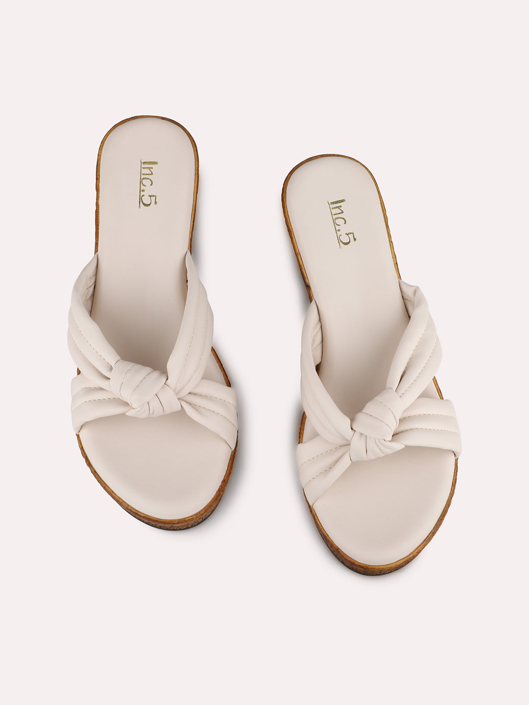 Womens Cream Party Wear Solid Round Toe Wedges Heels