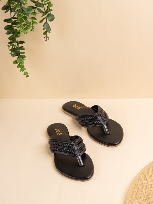 Womens Black Casual Solid T-Strap Flats