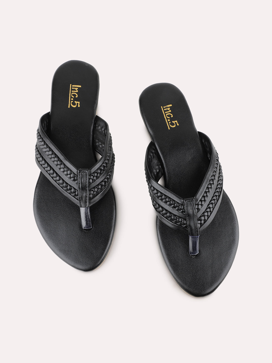 Womens Black Casual Solid T-Strap Flats