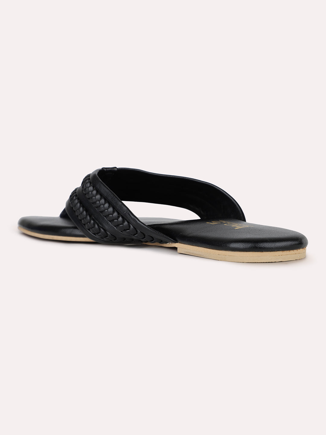 Womens Black Casual Solid T-Strap Flats