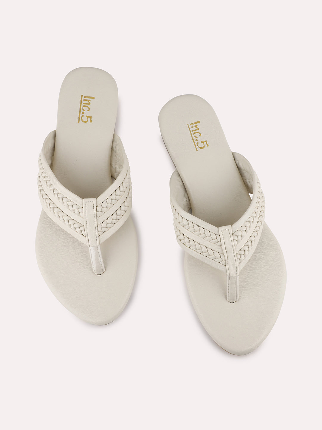 Womens Cream Casual Solid T-Strap Flats