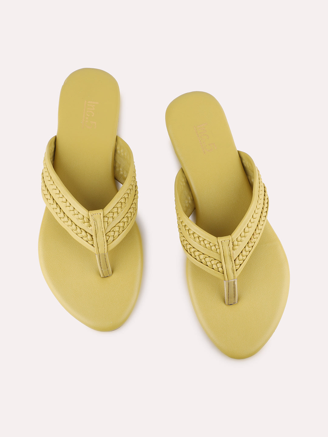 Womens Yellow Casual Solid T-Strap Flats