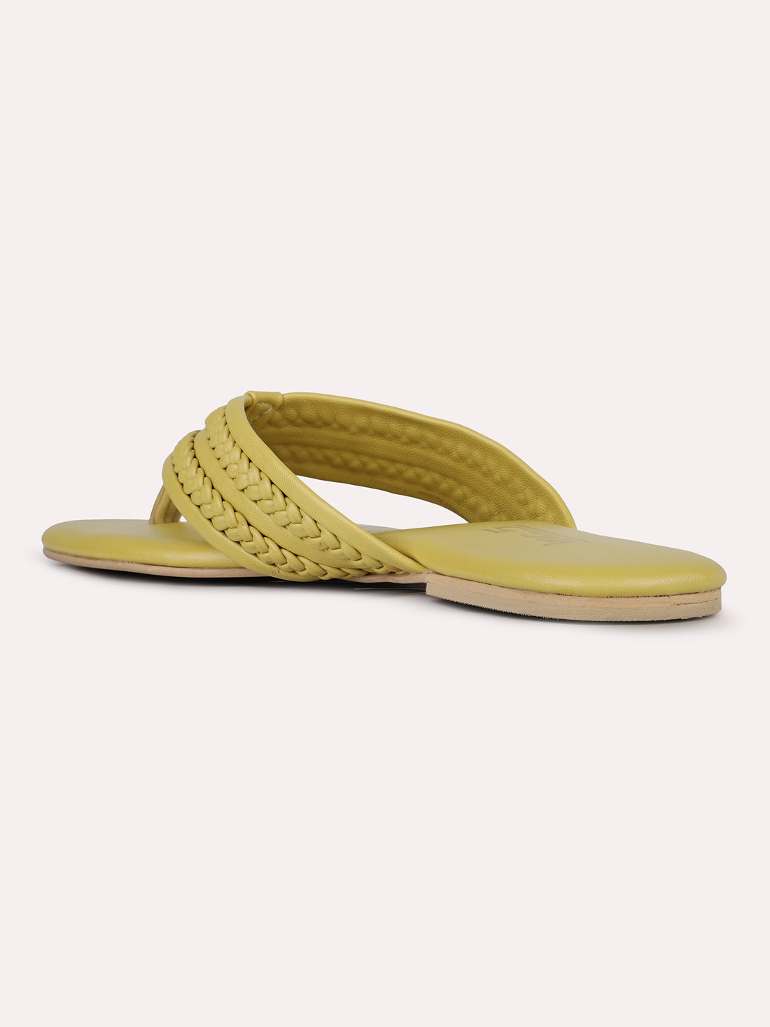 Womens Yellow Casual Solid T-Strap Flats