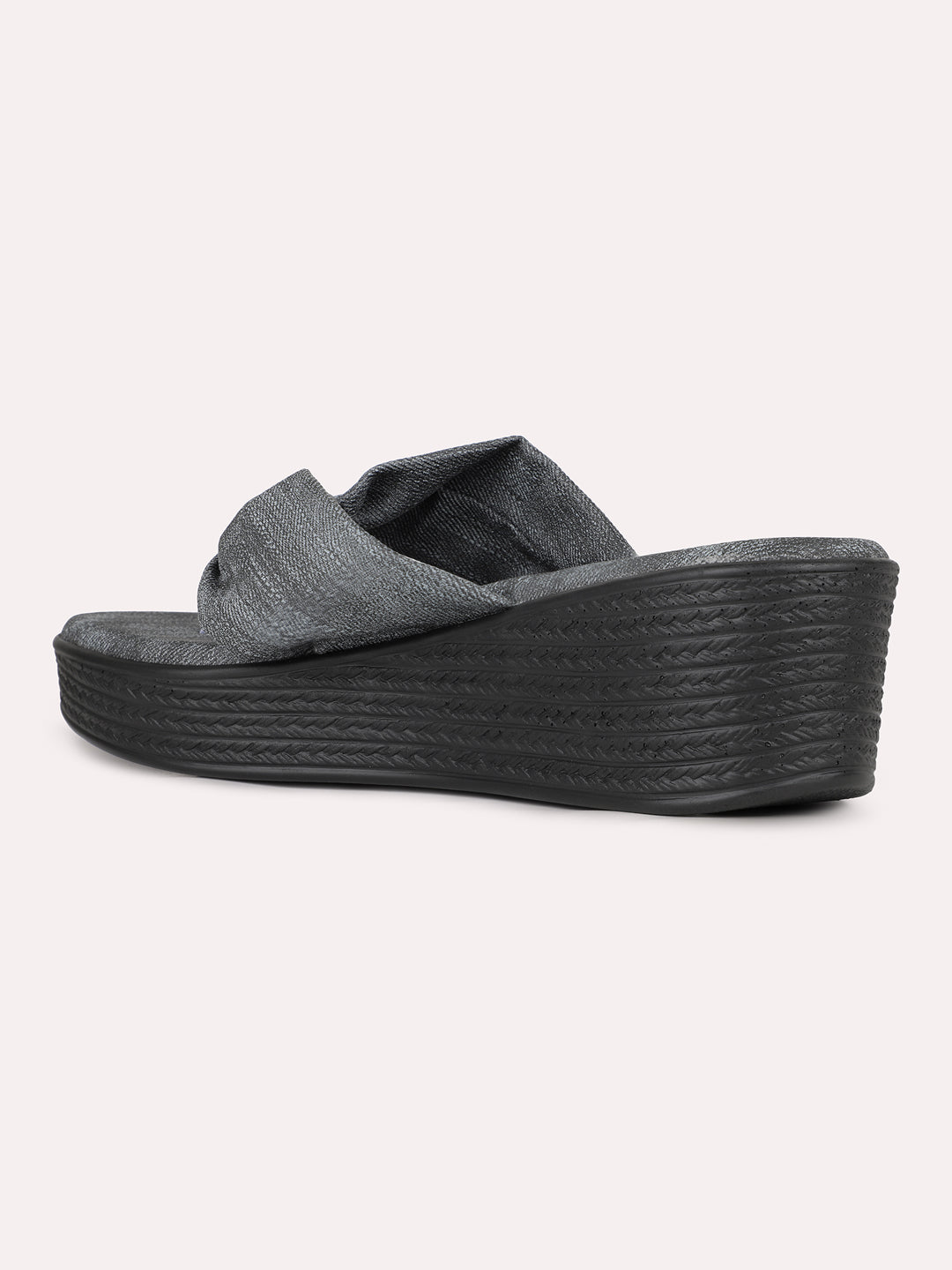 Womens Black Party Wear Solid Round Toe Wedge Heels