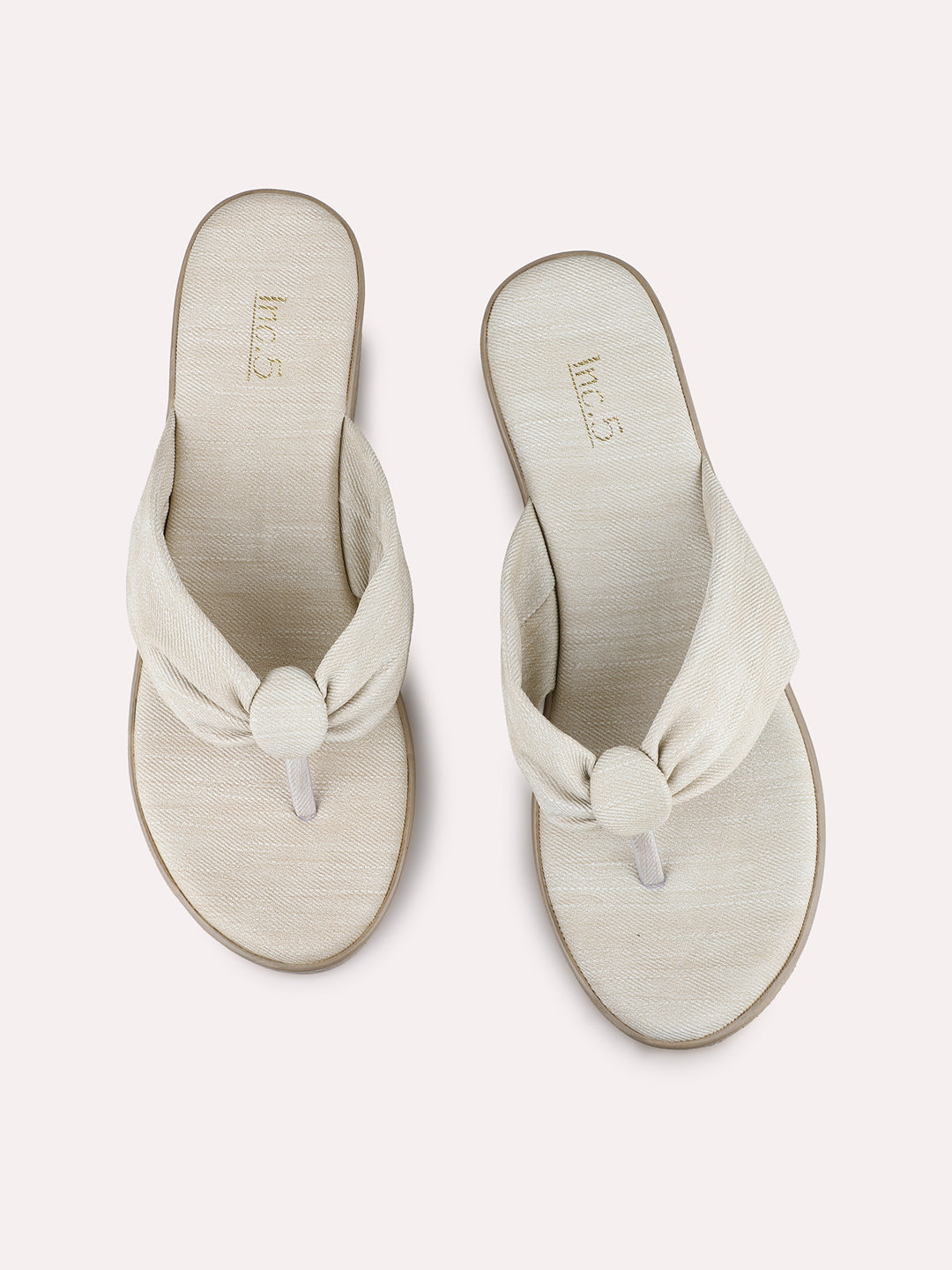 Womens Cream Party Wear Solid Round Toe Wedges Heels