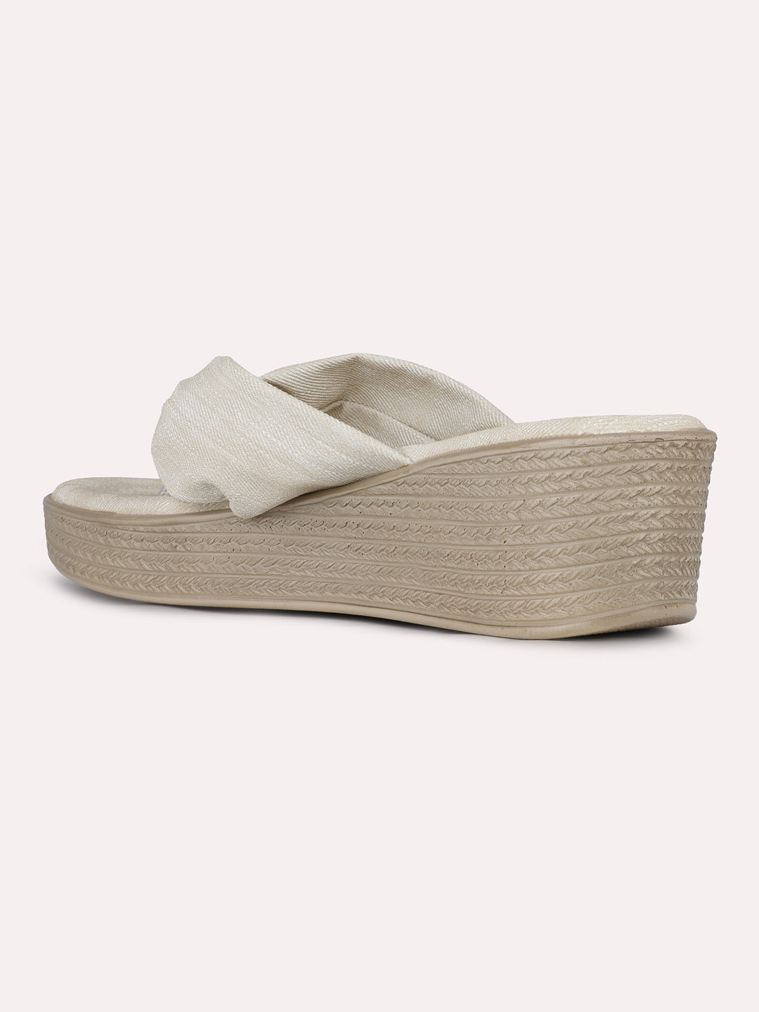 Womens Cream Party Wear Solid Round Toe Wedges Heels